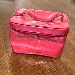 kate spade Glossy Pink and Coral Striped Vinyl Travel Pouch (small)